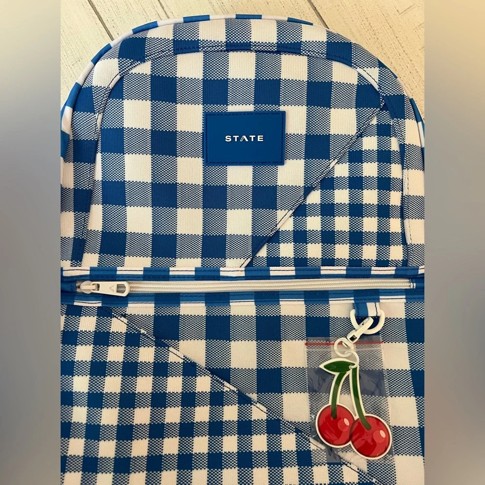 NWT State Backpack Intarsia Kane Kids Blue Gingham